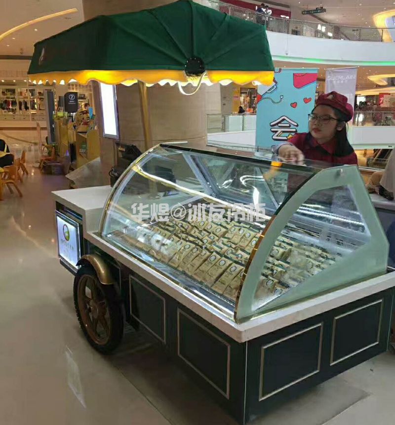 墨绿色马迭尔冰淇淋车移动冰淇淋展示柜马迭尔冰棍雪糕车户外型售