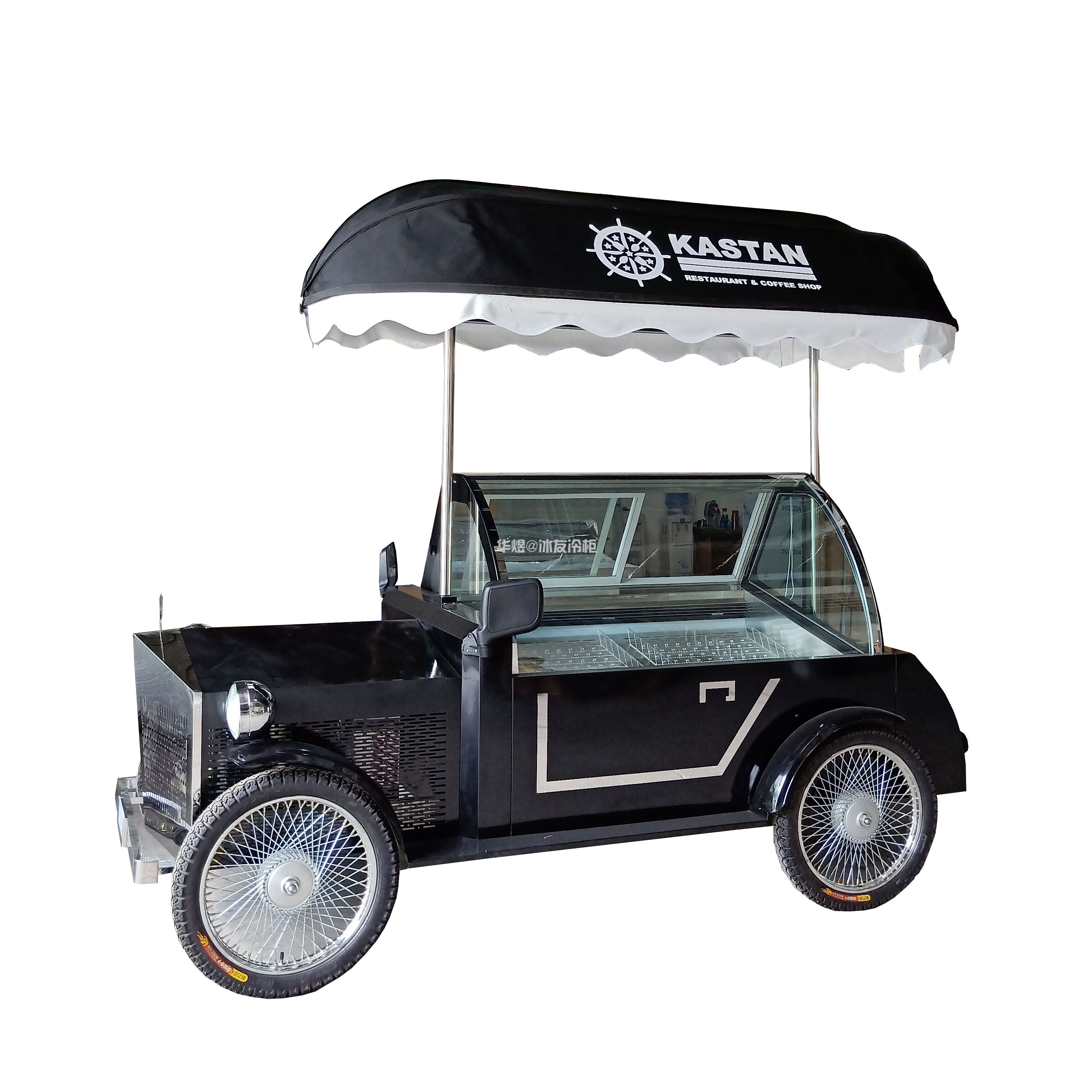 黑色老爷车款雪糕车水果冰棍展示冷藏车流动雪糕售卖车雪糕手推车