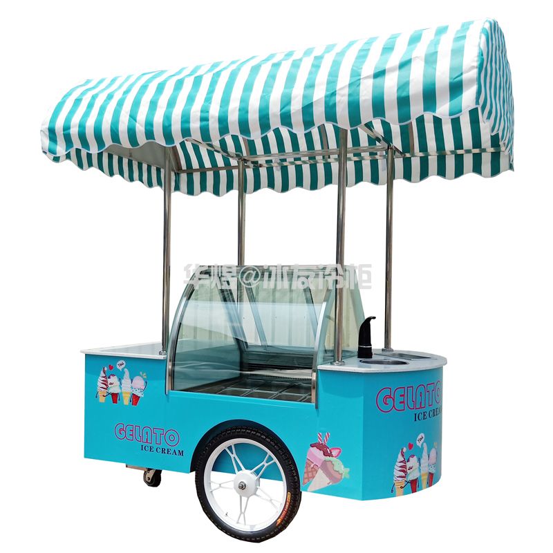 8盘蓝色雪糕车冰淇淋手推车流动冰激凌售卖车