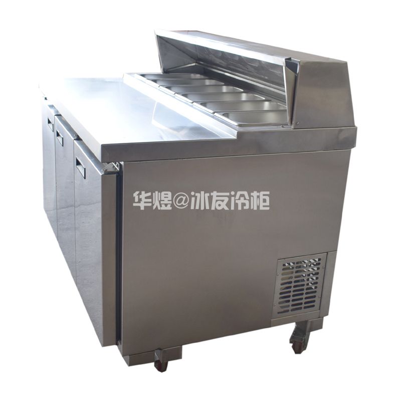 沙拉工作台比萨操作台小料保鲜台风冷不锈钢商用沙拉台 比萨柜(图3)