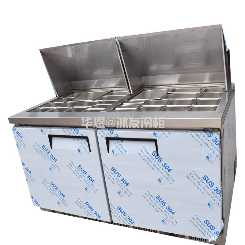 掀盖沙拉台比萨柜不锈钢沙拉比萨保鲜冷藏柜商用不锈钢冷柜(图1)