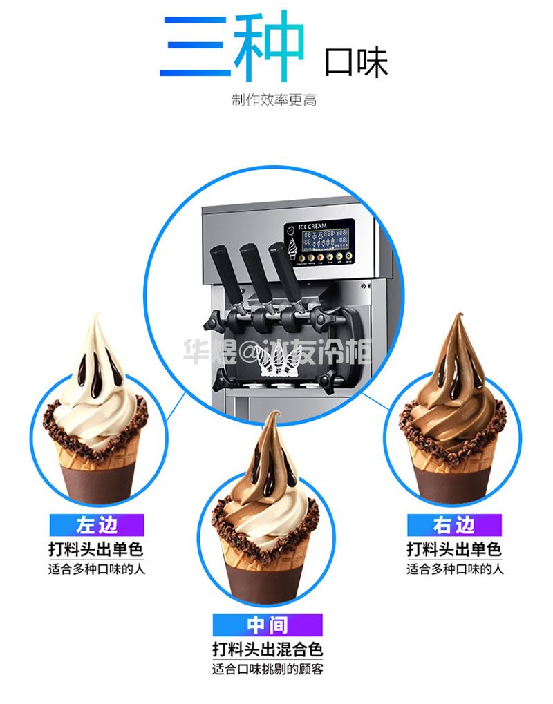 冰淇淋机豪华款商用台式小型三色软冰激凌机雪糕甜筒机(图10)