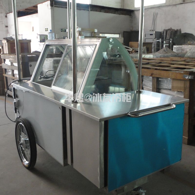 冰友不锈钢款冰淇淋车出口南美双温冰激凌车商用冷藏冷冻展示车(图9)