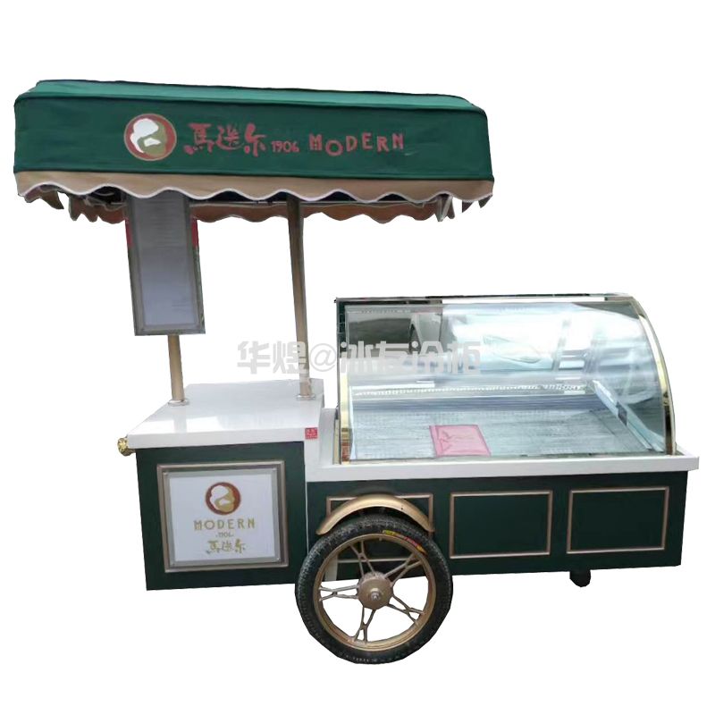 墨绿色马迭尔冰淇淋车移动冰淇淋展示柜马迭尔冰棍雪糕车户外型售卖车(图1)