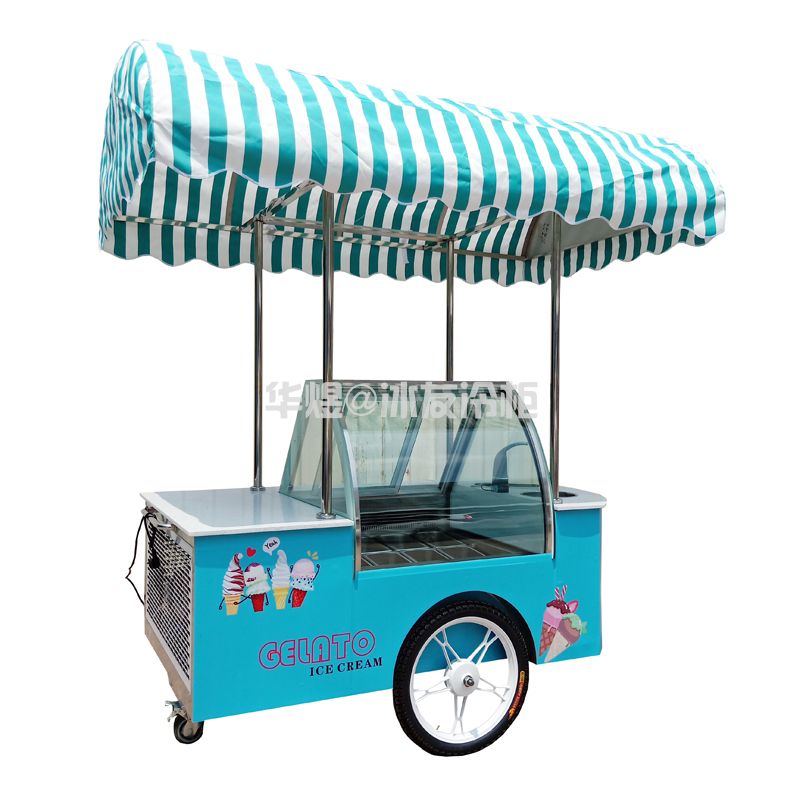 8盘蓝色雪糕车冰淇淋手推车流动冰激凌售卖车(图2)