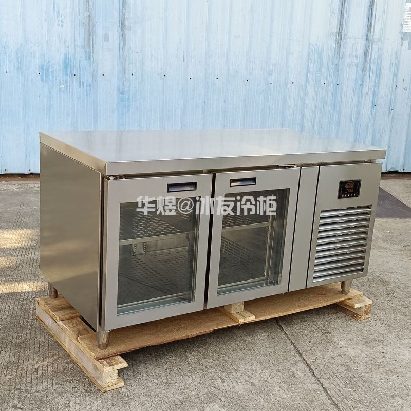 风冷冷藏双门玻璃门工作台保鲜柜酒水冷藏冰柜(图1)