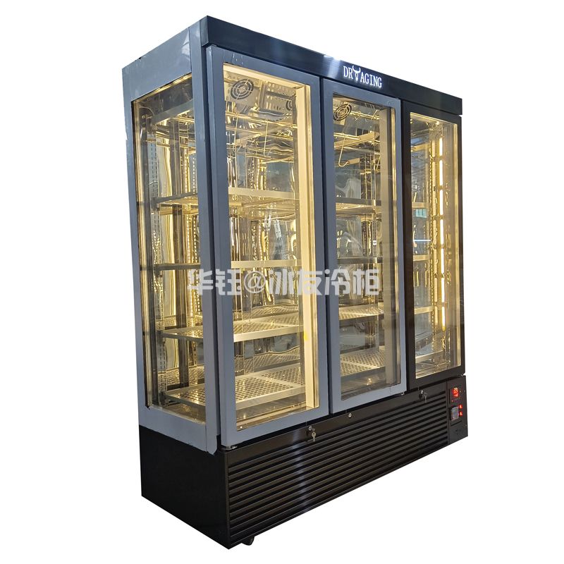 胡桃仿木不锈钢牛肉柜三面玻璃牛肉柜干式熟成柜和牛排酸熟成冷柜