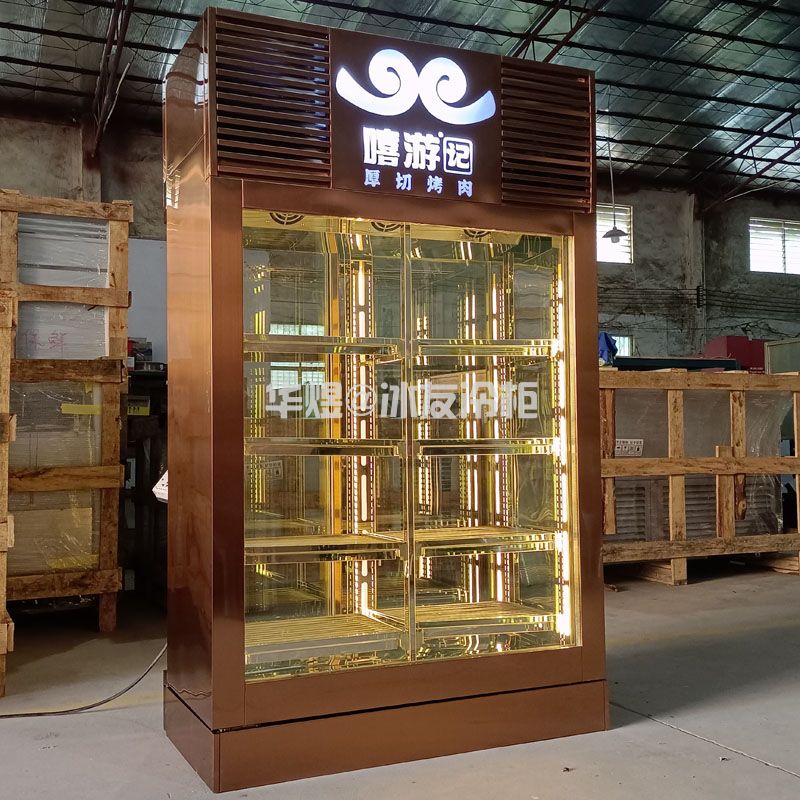 双门双通玫瑰金色湿式熟成展示柜牛肉排酸柜和牛冷柜(图3)