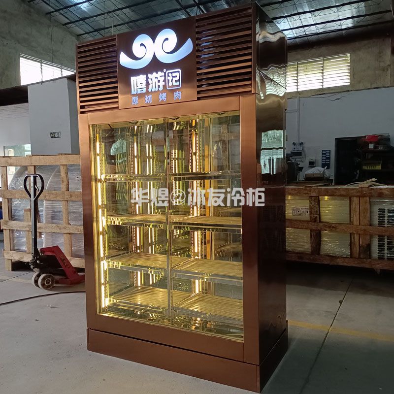 双门双通玫瑰金色湿式熟成展示柜牛肉排酸柜和牛冷柜(图2)